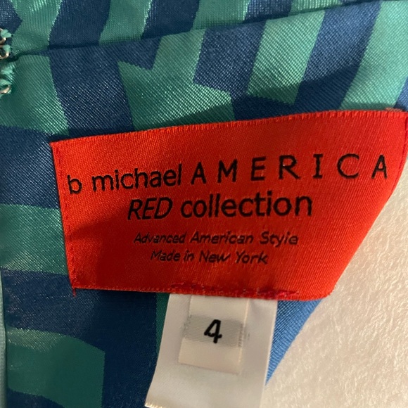 B MIchael America Red Collection Blue & Mint Patterned Knee Length Dress Size 4 - Picture 9 of 11